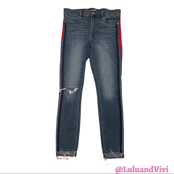 Express High Waisted Side Stripe Ankle Jean Leggin - Picture 1 of 5
